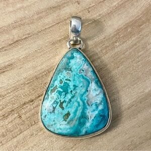 Blue Mexican Laguna Lace Agate Silver Pendant